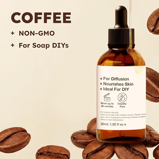 KUKKA Coffee Essential Oils - 1 Fl Oz - for Hair, Skin, Diffuser, Aromatherapy & DIY Soap Making Scent
