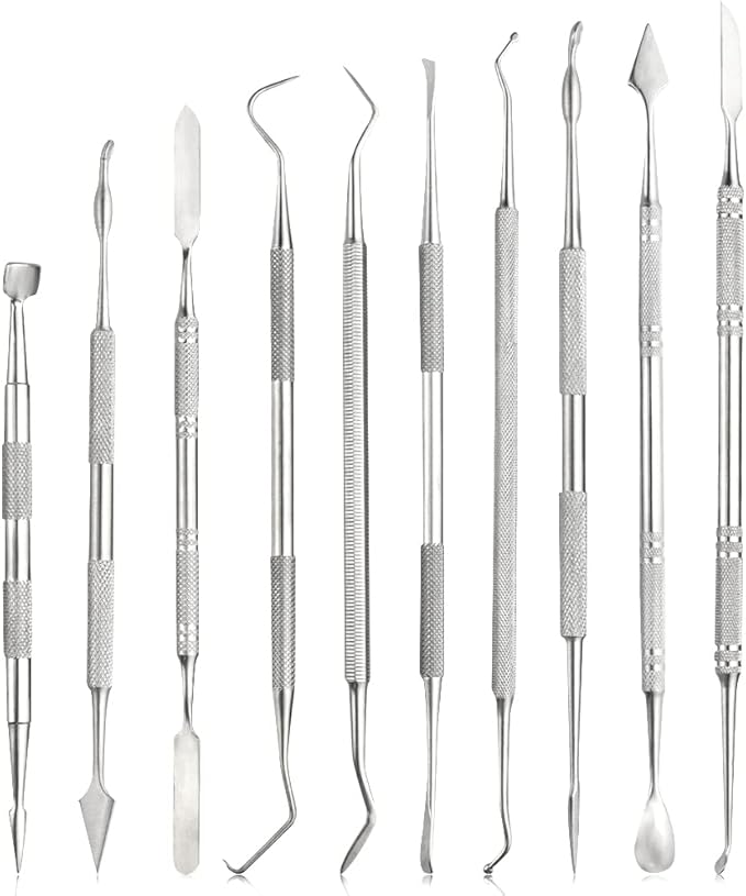 TOVOT 10PCS Stainless Steel Clay Sculpting Tools Metal Sculpting Tools Double-Side Clay Modeling Tools Wax Carving Tools (Silver-2)