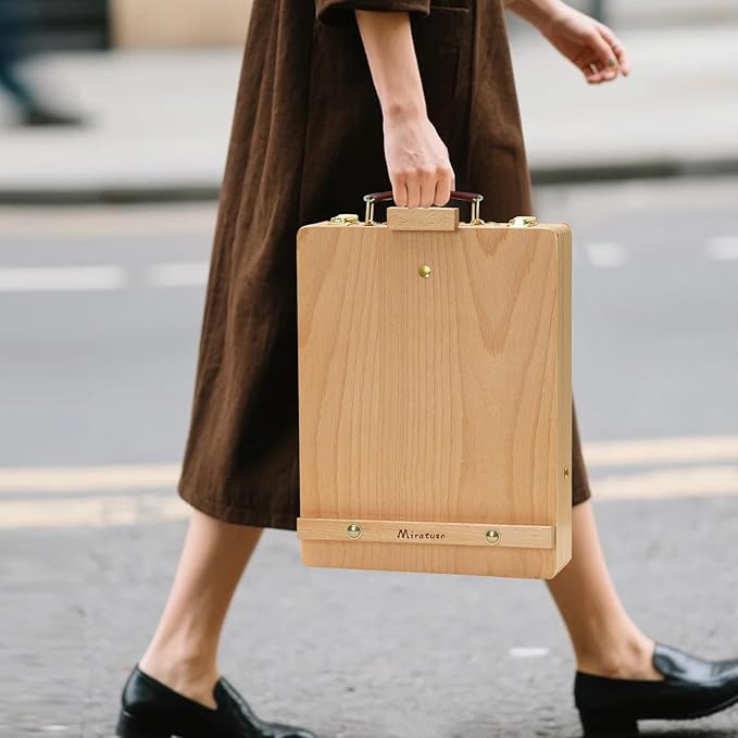 Deluxe Art Supplies 27 Pieces Art Set with Tabletop Easel, 12 Colors Acrylic Paint, 10 Paint Brushes, 3 Canvas Panels, Palettes