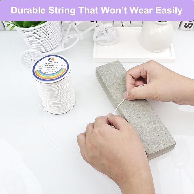 1mm Faux Leather Waxed Cotton Cord, 175 Yards – Durable Necklace String, Soft and Textured Cord for Necklaces, Bracelets, and Jewelry Making