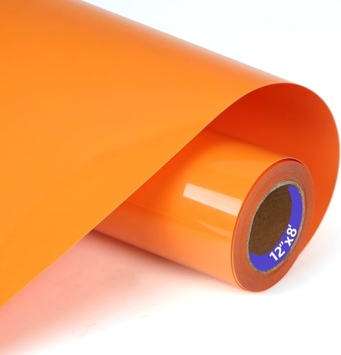HTV Orange Heat Transfer Vinyl Rolls 12 Inch by 8feet Roll Iron on DIY for T-Shirt Easy to Cut & Weed for Heat Vinyl Design Glossy (8Ft, Orange)