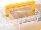 JUXYES Plastic Carry Storage Box with Removable Dividers, Clear Art Craft Supply Storage Bin Sewing Box With Handle Lid, 2 Layers Stationery Storage Case for School/Office Supplies