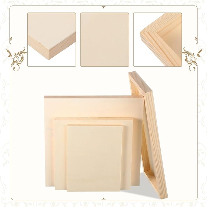 Wood Canvas Boards Unfinished Wooden Panel Boards Paint Pouring Panels for Painting Drawing Home Decor(12 Pieces,4 Sizes)