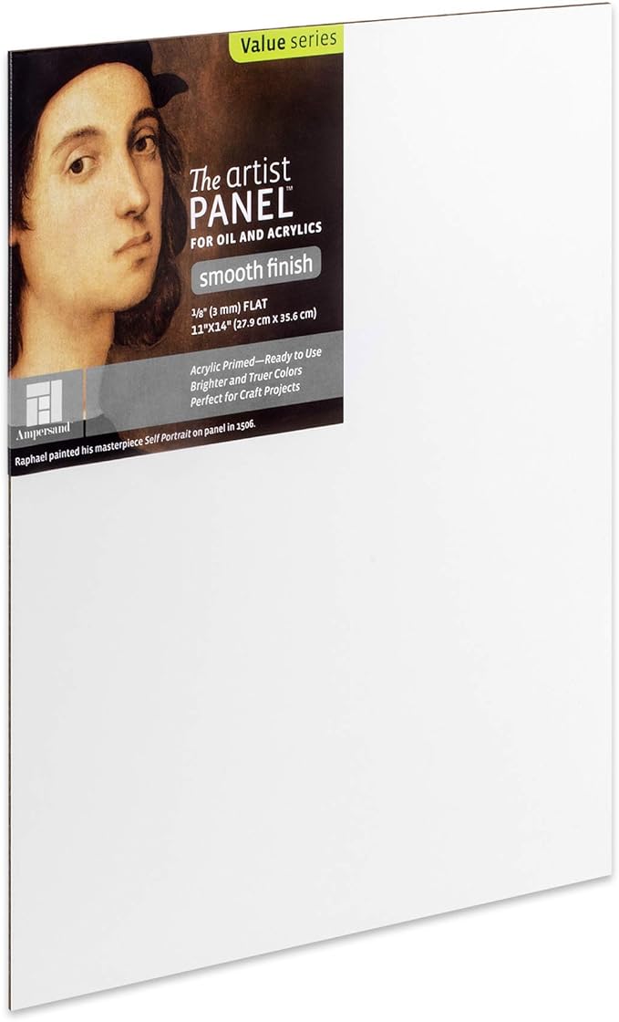 Ampersand Art Supply Wood Gesso Artist Painting Panel: Primed Smooth, 11" x 14", 1/8" Flat Profile