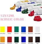 Falling in Art Tabletop Easel Set, Portable Wooden Art Easel Painting Kits for Kids, Easel for Painting Canvases, Including 12 Colors Acrylic Paints, 10 Paintbrushes and 4 Canvas Panels, Pink