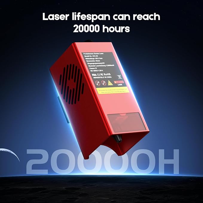 20W Laser Engraver Machine CK1-20, 96W Max Speed 30000mm/min, 0.08mm Fixed Focus, App Offline Control DIY Laser Cutter and Laser Engraving Machine for Metal Glass Wood