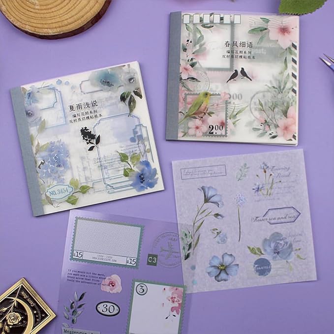 40 Sheets Sticker Book for Adults Journaling, Washi and PET Materials, Ephemera Aesthetic Stickers for Junk Journals, Bujo, Planners