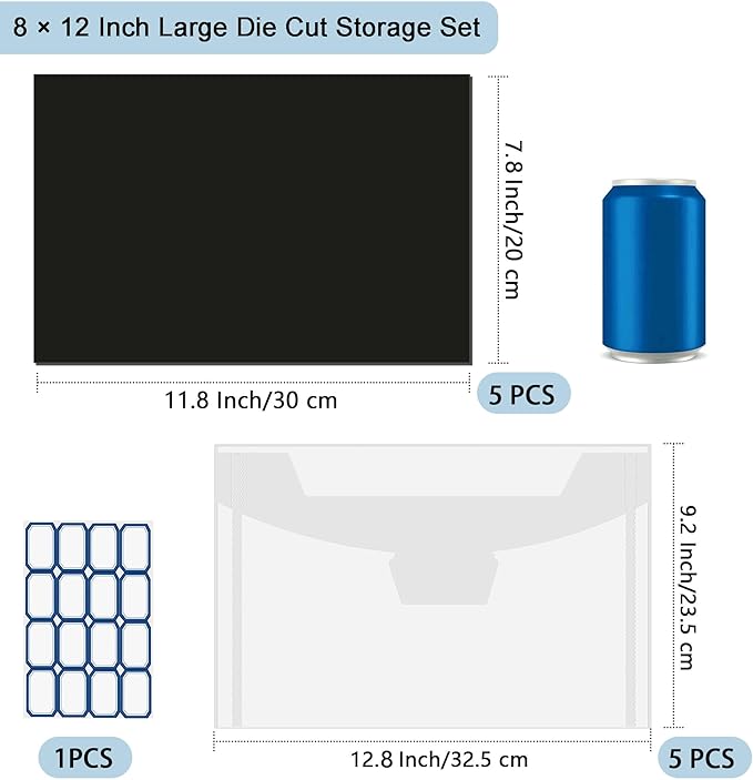 10 PCS 8 x 12 Inch Large Die Cut Storage Envelopes with 1 mm Magnetic Sheets for Dies Storage, Die Storage Envelopes and Magnet Sheets, Stamp and Die Storage Pockets