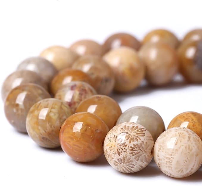 72pcs 10mm Natural Coral Jade Chrysanthemum Stone Beads Round Loose Beads for Jewelry Making,DIY Bracelet Necklace 32" 2 Strands