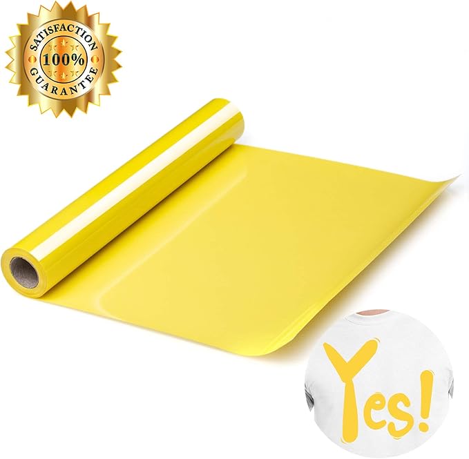 HTV Yellow Heat Transfer Vinyl Rolls 12 Inch by 8feet Roll Iron on DIY for T-Shirt Easy to Cut & Weed for Heat Vinyl Design Glossy (8Ft, Yellow)