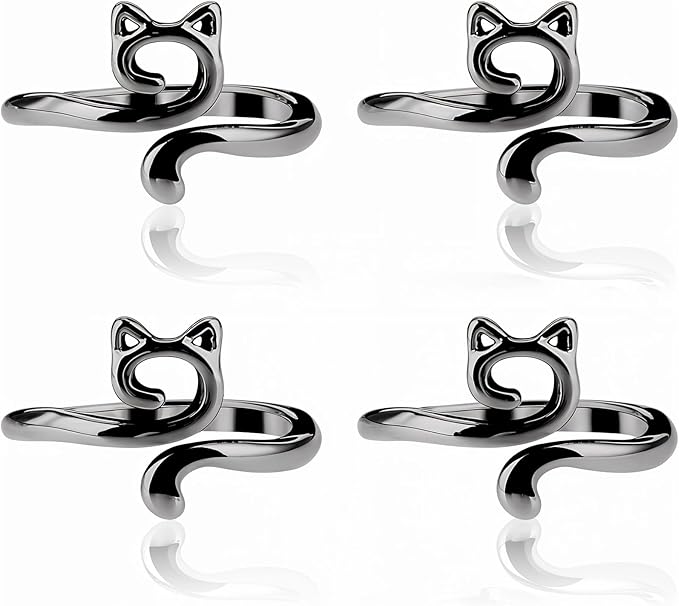 YUXIANLB 4pcs Knitting Crochet Loop Ring for Fingers Metal Open Yarn Guide Crochet Rings Adjustable Braided Faster Knitting Thimbles Holders Accessories for Crochet Mother Grandma Gifts (4Black)