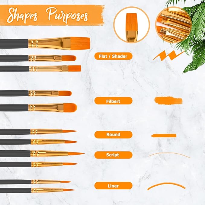 Soucolor Acrylic Paint Brushes Set, 40Pcs Round Pointed Tip Artist Paintbrushes for Acrylic Oil Watercolor Canvas Boards Rock Body Face Nail Art, Halloween Pumpkin Ceramic Crafts Supplies, Black