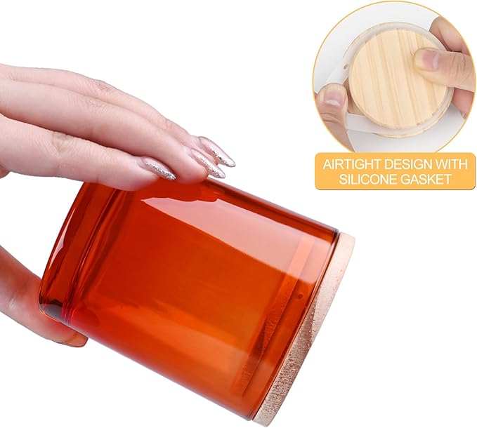 8 OZ Thick Candle Jars for Making Candles 15 Pcs, Orange Empty Jars with Wood Lids for Candle Making, Sample Container,Clear Orange