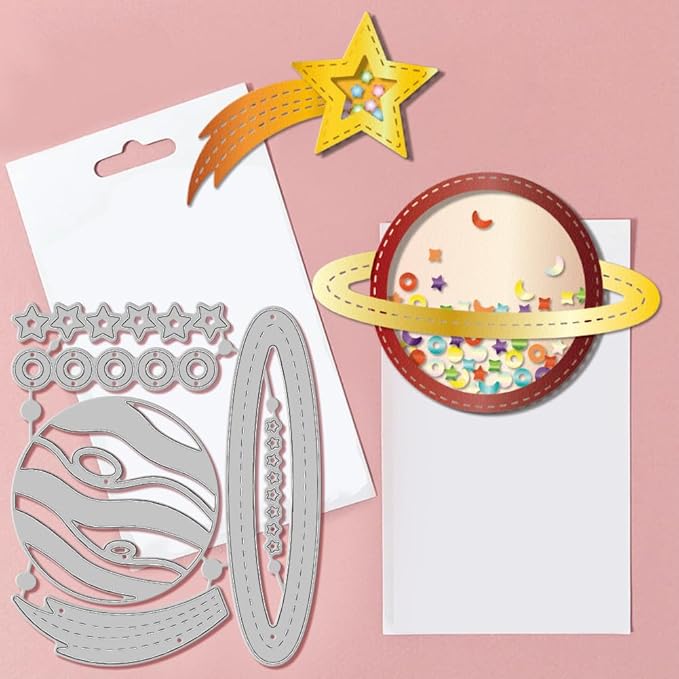 GLOBLELAND Rocket and Stars Shaker Cutting Dies for Card Making Sun and Planet Shaker Cut Die for DIY Scrapbooking Journal Embossing Paper Craft Decor