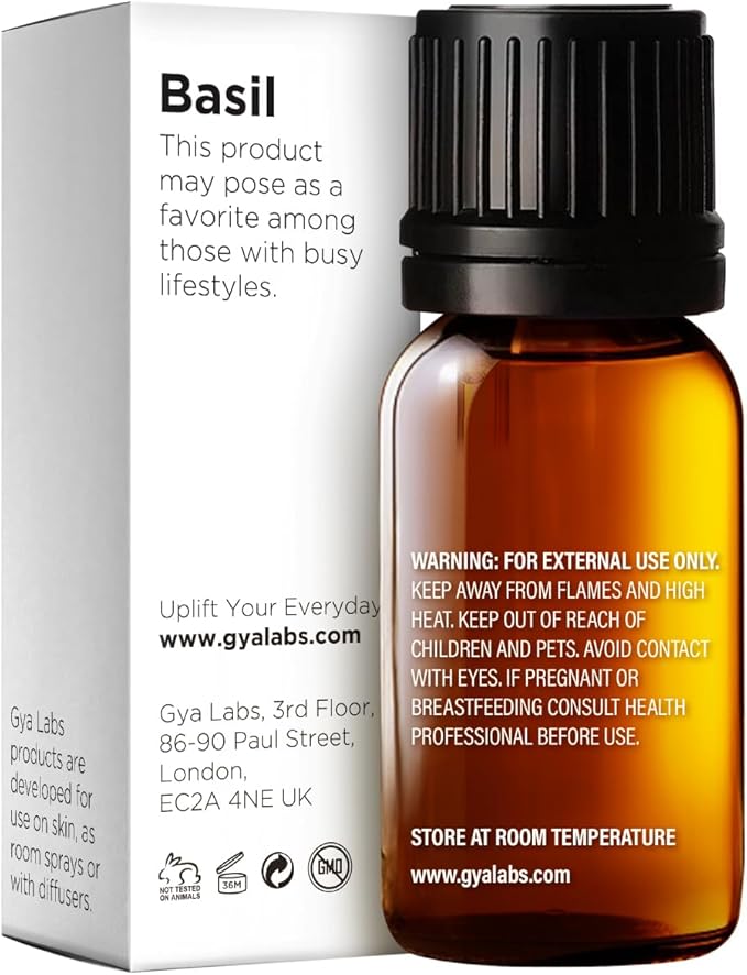 Gya Labs Basil Essential Oil - 0.34 Fl Oz - for Hair, Skin, Diffuser, Aromatherapy & DIY Candle Making Scent