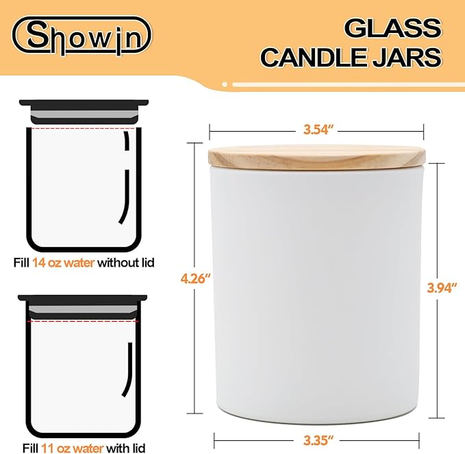 14 OZ Thick Candle Jars for Making Candles 12 Pcs, 3 Wick Empty Jars with Wood Lids for Candle Making, Sample Container,Matte White
