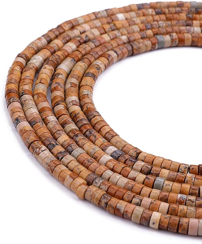 Natural Brown Picture Jasper Spacer Beads Caps Loose Semi Gemstone for Beading Jewelry Making 4mmx2mm 38cm