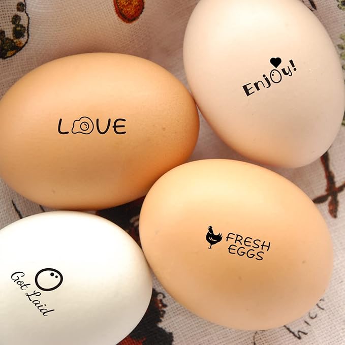 Egg Stamp, 4 Pcs, Egg Stamps for Fresh Eggs, Egg Stamper, 4 Unique Designs with Ink Pad Included, Egg Stamps for Fresh Eggs Personalized, Chicken Egg Stamp, Ideal for Egg Famers and Chicken Owners