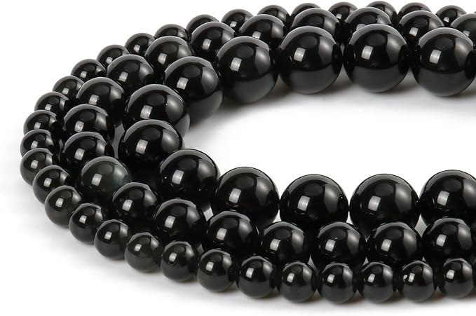 35pcs 10mm Natural Stone Beads Black Obsidian Beads Crystal Gemstone for Jewelry Making, DIY Bracelet Necklace