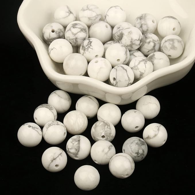 35pcs 10mm Natural Stone Beads White Howlite Beads Energy Crystal Power Gemstone for Jewelry Making, DIY Bracelet Necklace