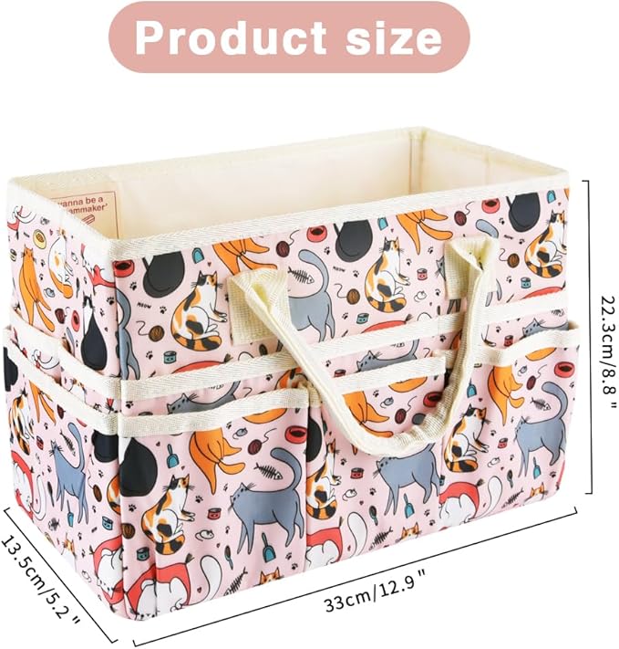 E-WEICHEN Craft Organizer Tote Bag Art Storage Caddy with Multiple Pockets Containers for Art,Craft,and Office Supplies Storage.Pink Cat