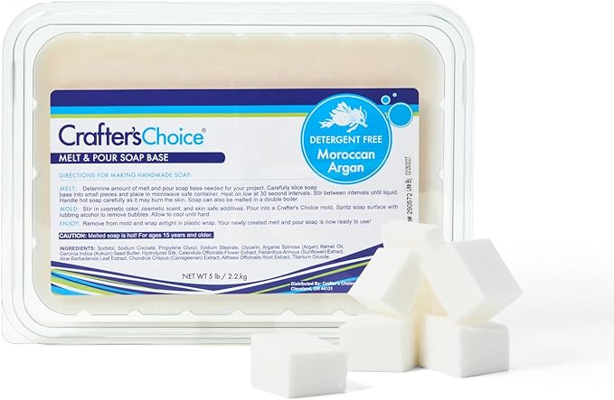 Crafter's Choice Detergent Free Melt and Pour Soap Base for Soap Making and DIY Crafting Projects, SLS/SLES Free, 5LB Block (Moroccan Argan)
