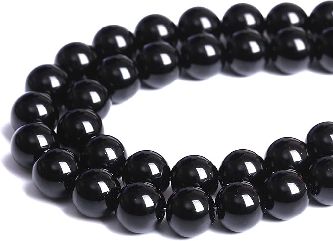 6mm 130pcs Natural Black Agates Onyx Stone Beads Smooth Round Loose Spacer Beads for Jewelry Making DIY Bracelets 32" 2 Strands