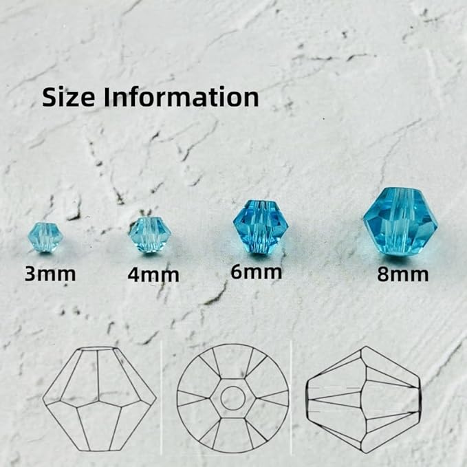 100pcs 8mm Bicone Glass Crystal Beads for Jewelry Making, Faceted Bicone Glass Spacer Beads for Bracelet Earring Necklace DIY Craft(Light Lake Blue)