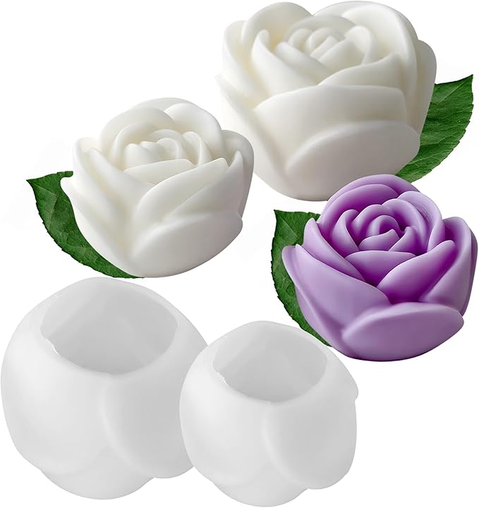 2 Pack Tulip Flower Peony Rose Succulent Cylinder Candle & Resin Mold - Resin Casting Silicone Molds for Home Decor & Candle Making Wave Spiral Mold