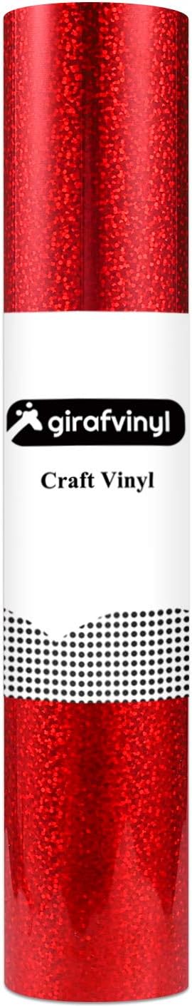 GIRAFVINYL Holographic Red Glitter Vinyl, -12” X 6ft Red Glitter Permanent Vinyl for Tumbler, Home and Car Decorations