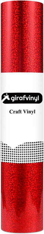 GIRAFVINYL Holographic Red Glitter Vinyl, -12” X 6ft Red Glitter Permanent Vinyl for Tumbler, Home and Car Decorations