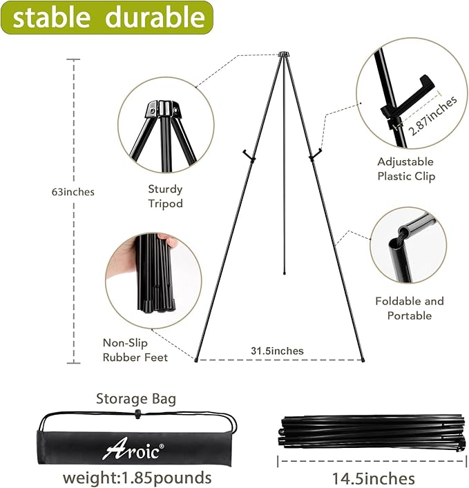 AROIC 63 "Easel Stand for Display, 10 Pack Portable Foldable Metal Easel, Easels for Signs Wedding Logos,Arts, Painting,Adjustable Floor Easels with 10 Storage Bag