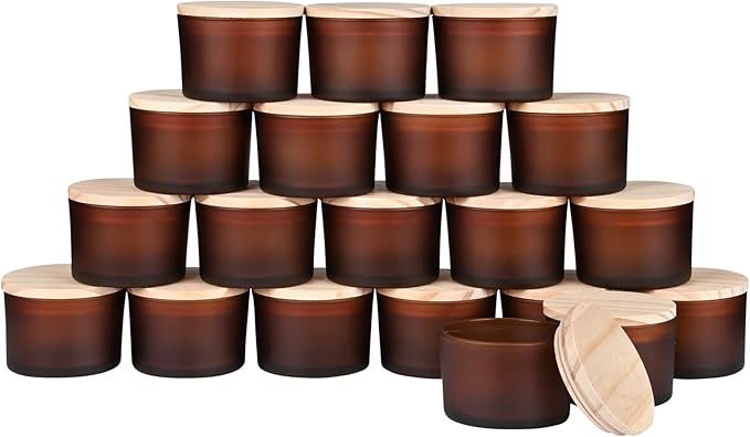 Thick Candle Jars for Making Candles 20 Pcs, 4 OZ Empty Jars with Wood Lids for Candle Making, Sample Container, Frosted Brown