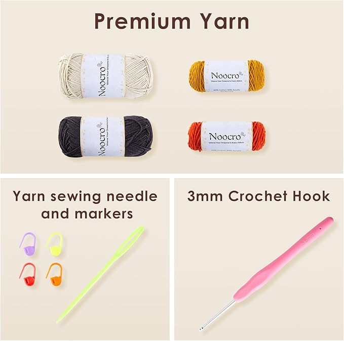 Noocro Crochet Kit Granny Square Tissue Holder, Complete DIY Kit with Detailed Instructions, Video Tutorials, for Beginners or Intermediate and Advanced Crocheters