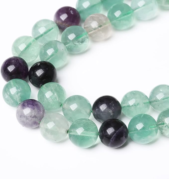 46pcs 8mm Natural Stone Beads Fluorite Gemstone Round Loose Beads for Jewelry Making DIY Bracelet Necklace 15"