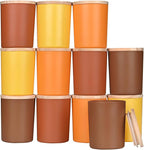 SHOWIN Thick Candle Jars for Making Candles 12 Pcs, 7 OZ Empty Jars with Wood Lids for Candle Making, Sample Container, Fall