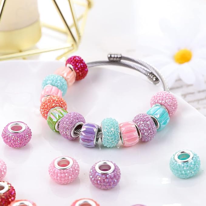 100 Pieces 14mm European Large Hole Spacer Beads Mix Color with Silver Brass Cores Assortments Charm Lampwork Beads Supplies for Necklace Bracelets Jewelry Making (Bayberry ball)