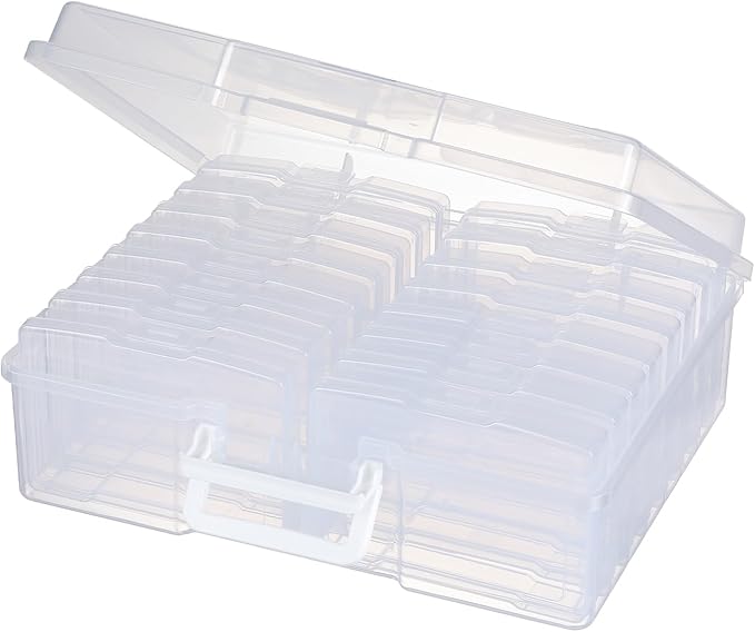 novelinks Transparent 4" x 6" Photo Organizers and Photo Storage Box with Handle, 16 Inner Photo Cases, Portable Picture Organizers & Photo Storage Containers (Clear)
