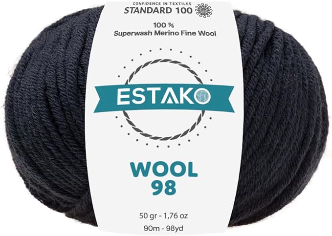 Estako Wool 98 100% Superwash Merino Wool Medium Worsted Weight Soft Knitting and Crochet Yarn 1.76 oz (50gr) 98 yds (90 m) (6389-Dark Navy)