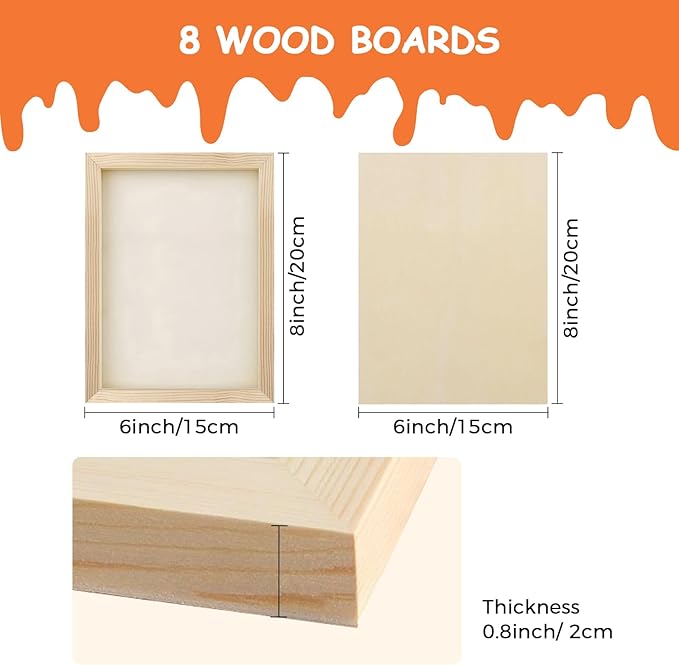 8 Pack 6 x 8 inch Wood Panel Boards,Unfinished Wood Frames for DIY Art Projects, Square Canvas for Painting, Pouring, Arts Use with Oils, Fall Halloween Decorations Panel Canvas