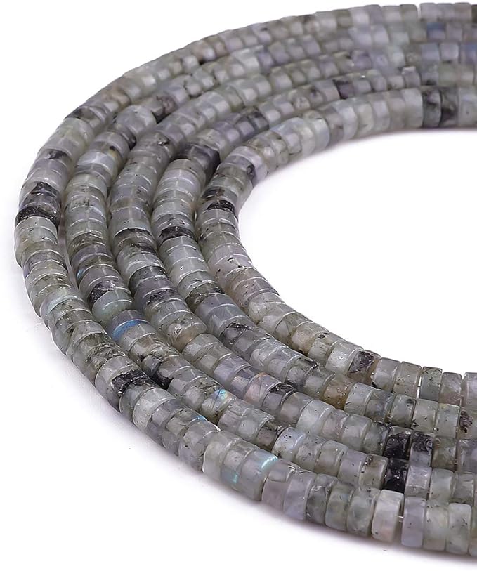 Natural Spectrolite Spacer Beads Caps Loose Semi Gemstone for Beading Jewelry Making 6mmx3mm 38cm