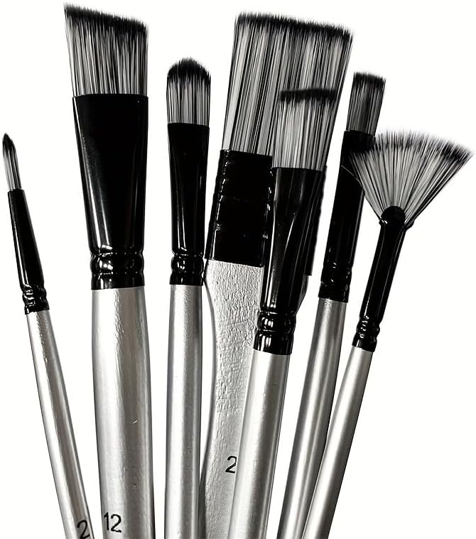 Paint Brushes Set, 1 Pack 7 Pcs Round-Pointed Tip Nylon Hair Artist Acrylic Paint Brushes for Acrylic Painting Oil Watercolor, Face Nail Art, Canvas, Miniature Detailing & Rock Painting