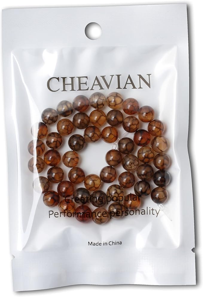 45PCS 8mm Coffee Dragon Vein Agate Gemstone Round Loose Beads for Jewelry Making 1 Strand 15"