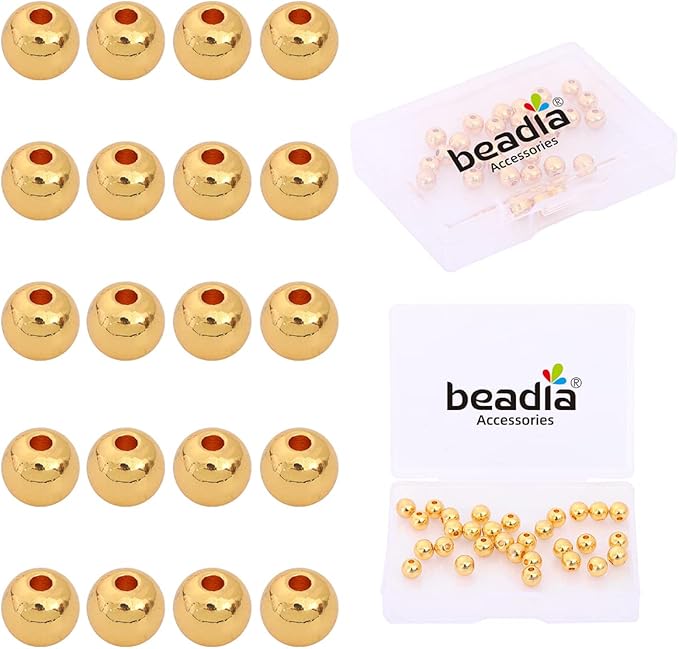 18K Gold Plated Round Spacer Beads 6mm 30pcs for Jewelry Making Findings Non Tarnish