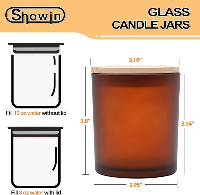 10 OZ Thick Candle Jars for Making Candles 15 Pcs, Empty Jars with Wood Lids for Candle Making, Sample Container, Frosted Brown