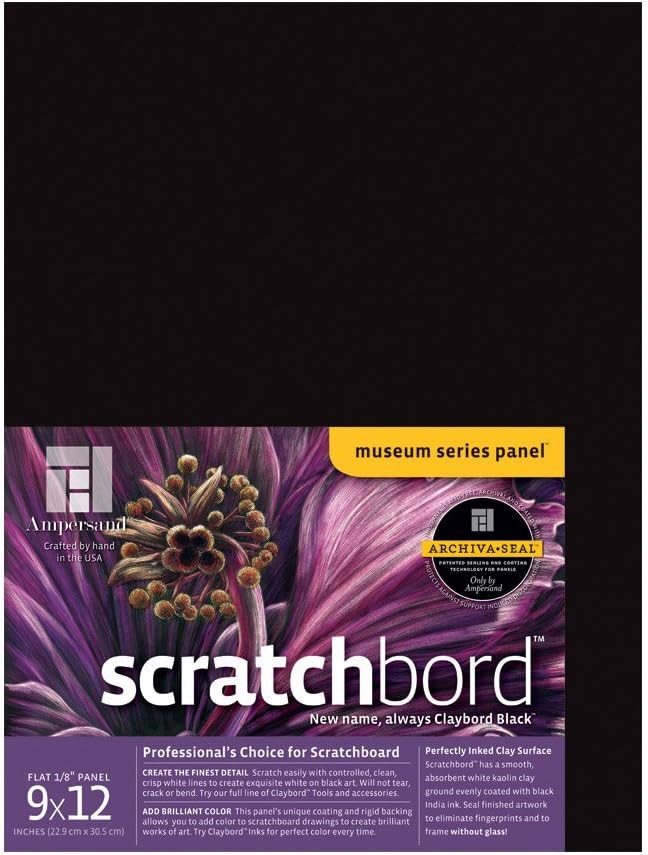 Ampersand Art Supply Scratch Art Panel: Museum Series Scratchbord, 1/8 Inch Flat Profile, 9" x 12"
