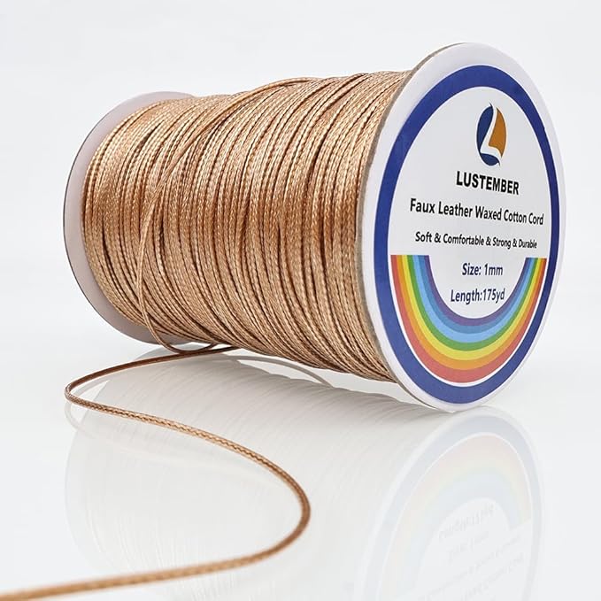 1mm Faux Leather Waxed Cotton Cord, 175 Yards – Durable Necklace String, Soft and Textured Cord for Necklaces, Bracelets, and Jewelry Making
