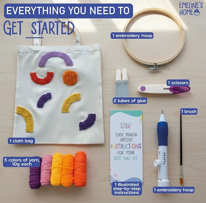 EMELINE'S HOME Punch Needle Kit - Punch Needle Kits Adults Beginner - DIY Punch Stitching Tote Bag