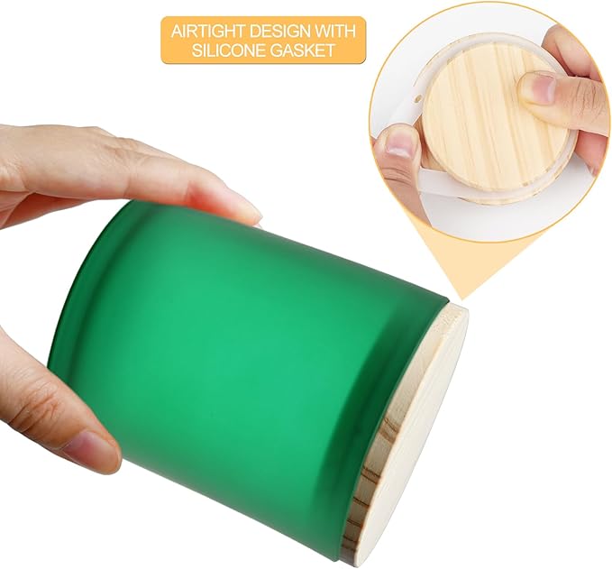 10 OZ Thick Candle Jars for Making Candles 15 Pcs, Empty Jars with Wood Lids for Candle Making, Sample Container, Frosted Green