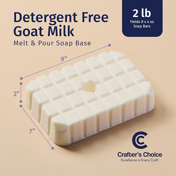 Crafter's Choice Detergent Free Melt and Pour Soap Base for Soap Making and DIY Crafting Projects, SLS/SLES Free, 2LB Block (Goat Milk)